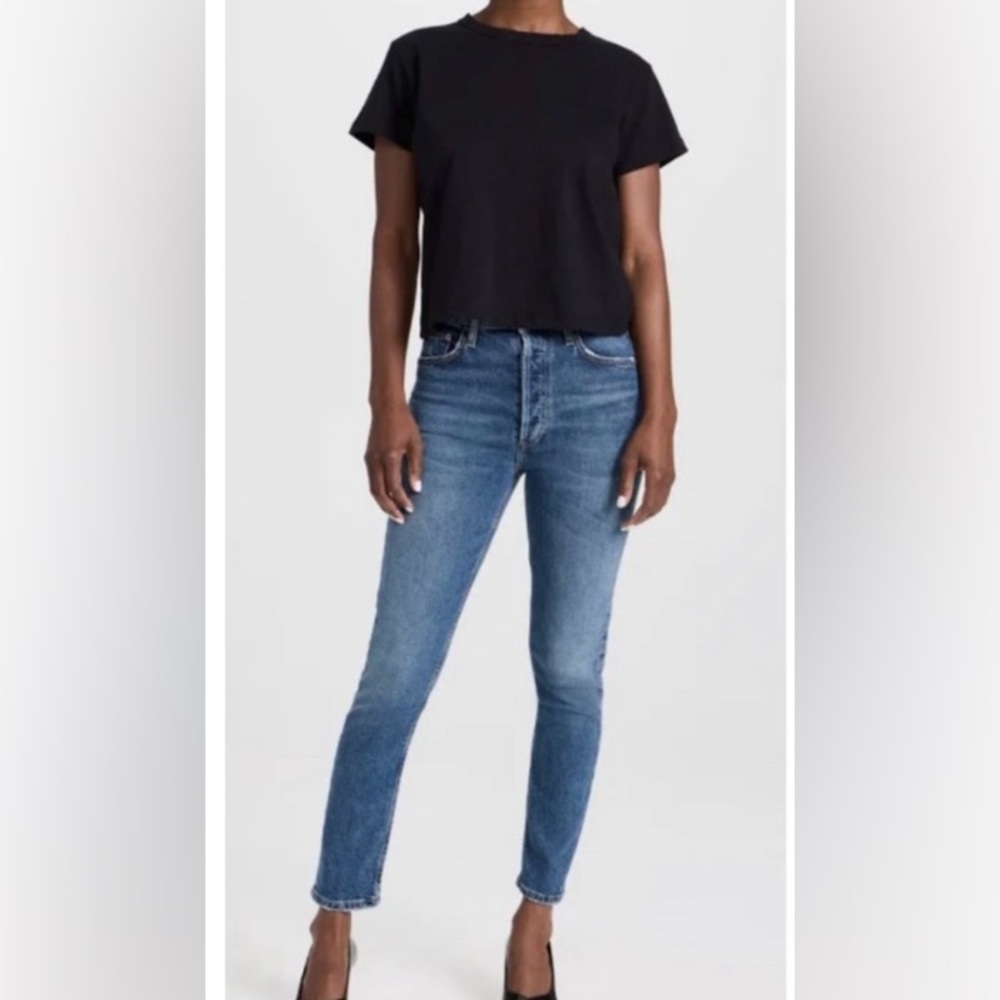 AGOLDE Nico High Rise Stretch Slim Blue Medium Wash Jeans Button Fly Size 25